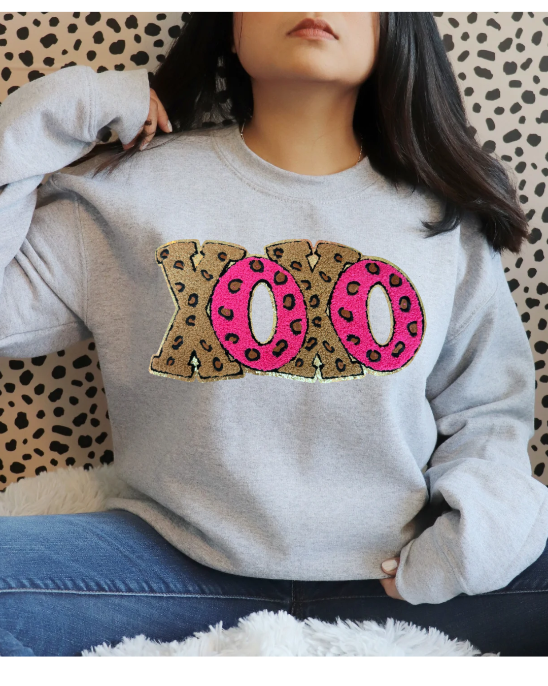 Leopard Print XOXO Patch Crew