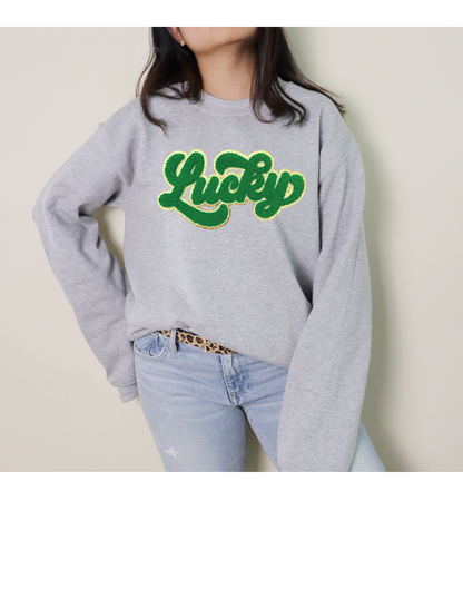 Lucky Chenille Patch Crew Sweater