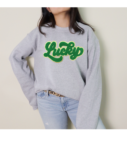 Lucky Chenille Patch Crew Sweater