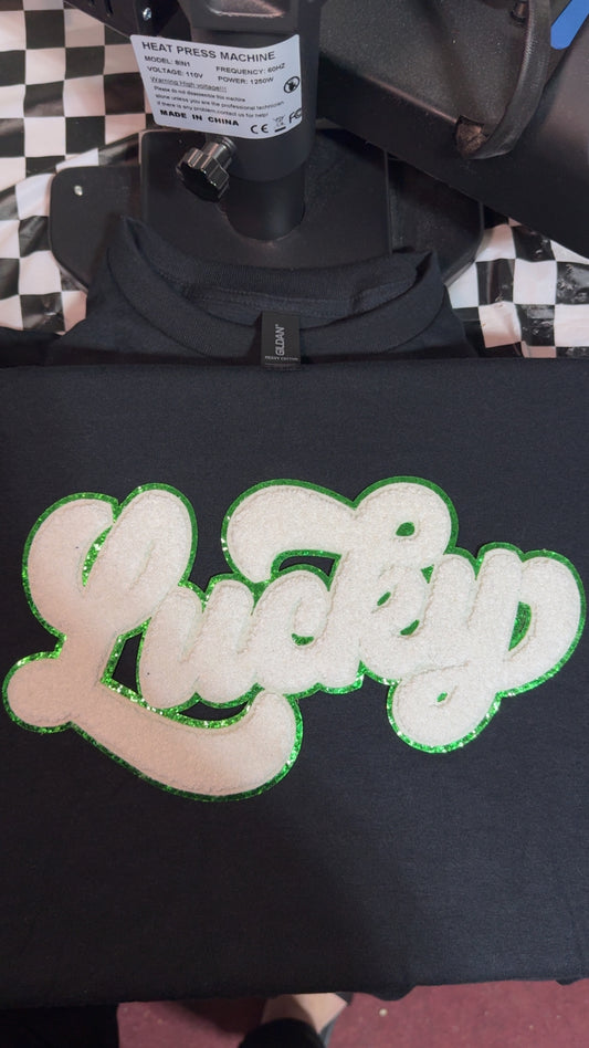 White Lucky Chenille Patch Tshirt